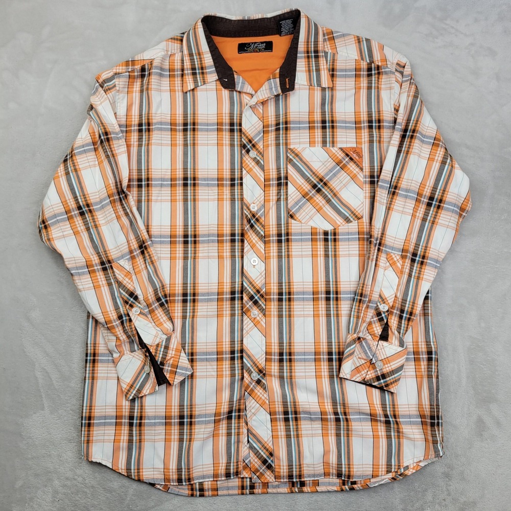 Mecca Shirt Mens Large Orange Plaid Button Down Long Sleeve Casual Streetwear